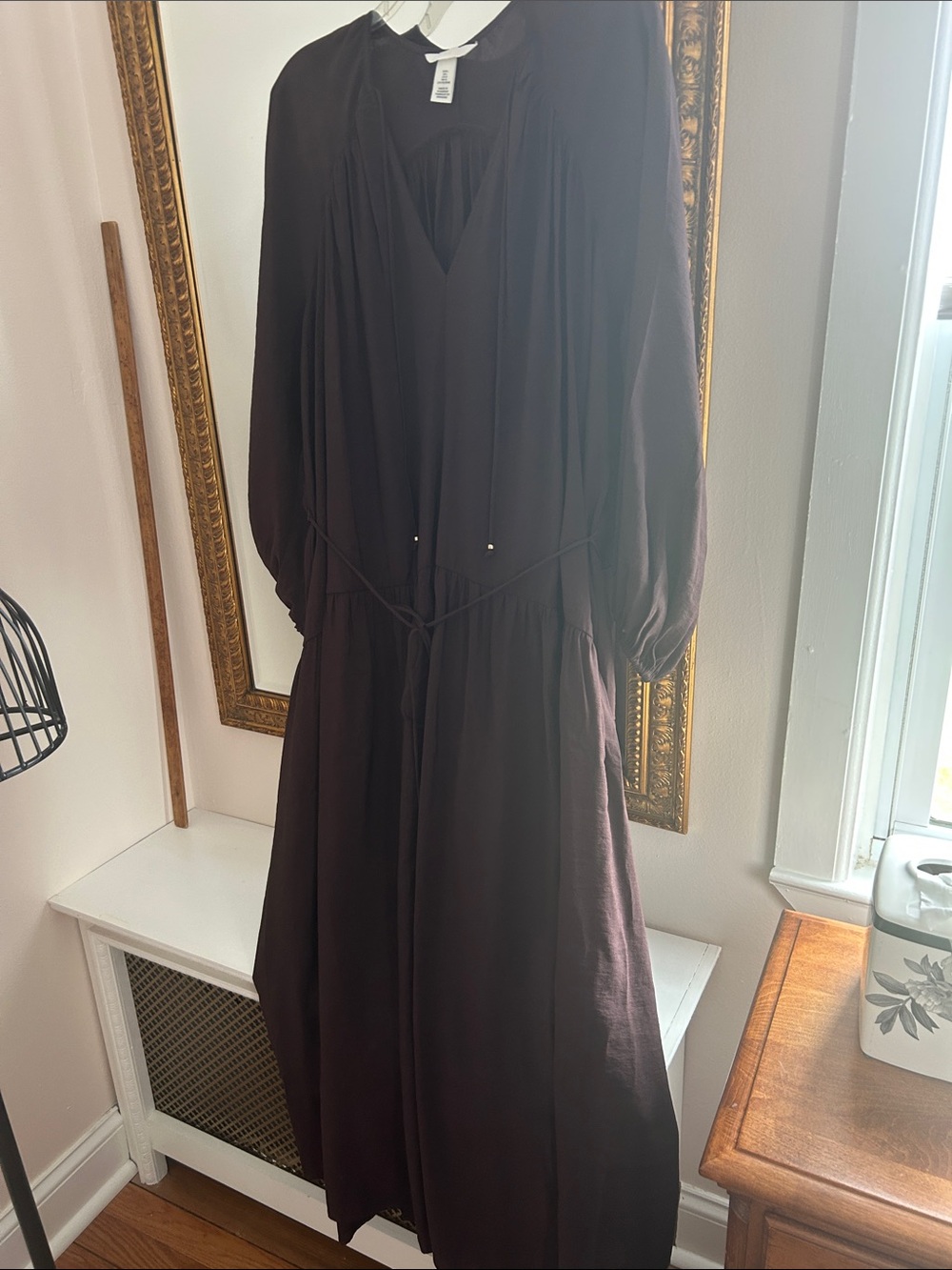 H&M Dark Brown V-Neck Long Sleeve Maxi Dress
